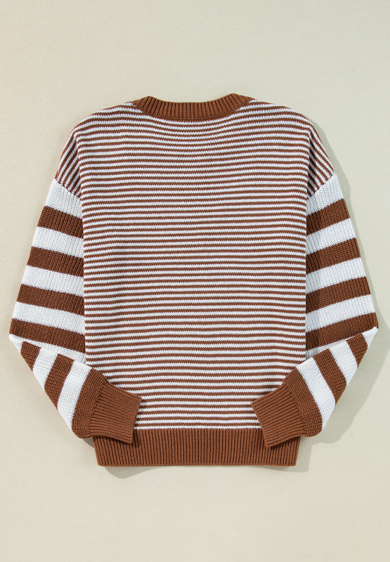 Striped Round Neck Dropped Shoulder Sweater