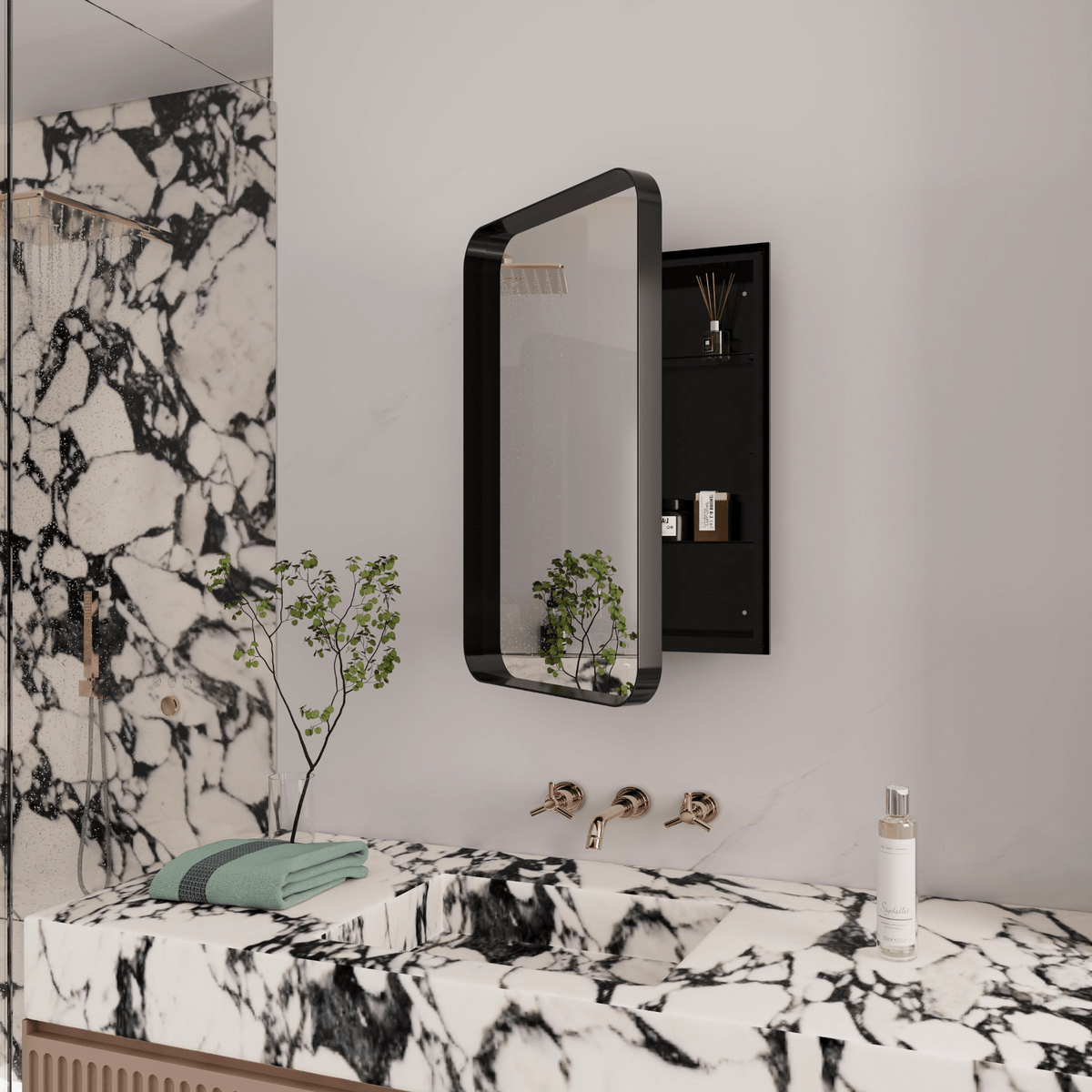 16x24 Inch Recessed Black Metal Framed Medicine Cabinet with Mirror and Adjustable Shelves Black Wall Mirror with Storage for Bathroom - Mervyns