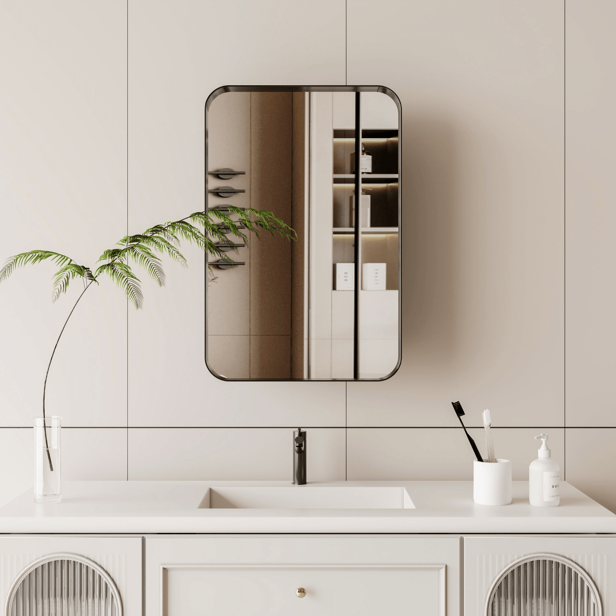 16x24 Inch Recessed Black Metal Framed Medicine Cabinet with Mirror and Adjustable Shelves Black Wall Mirror with Storage for Bathroom - Mervyns