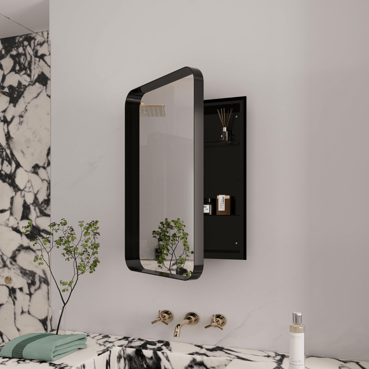16x24 Inch Recessed Black Metal Framed Medicine Cabinet with Mirror and Adjustable Shelves Black Wall Mirror with Storage for Bathroom - Mervyns