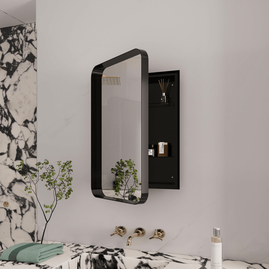 16x24 Inch Recessed Black Metal Framed Medicine Cabinet with Mirror and Adjustable Shelves Black Wall Mirror with Storage for Bathroom - Mervyns