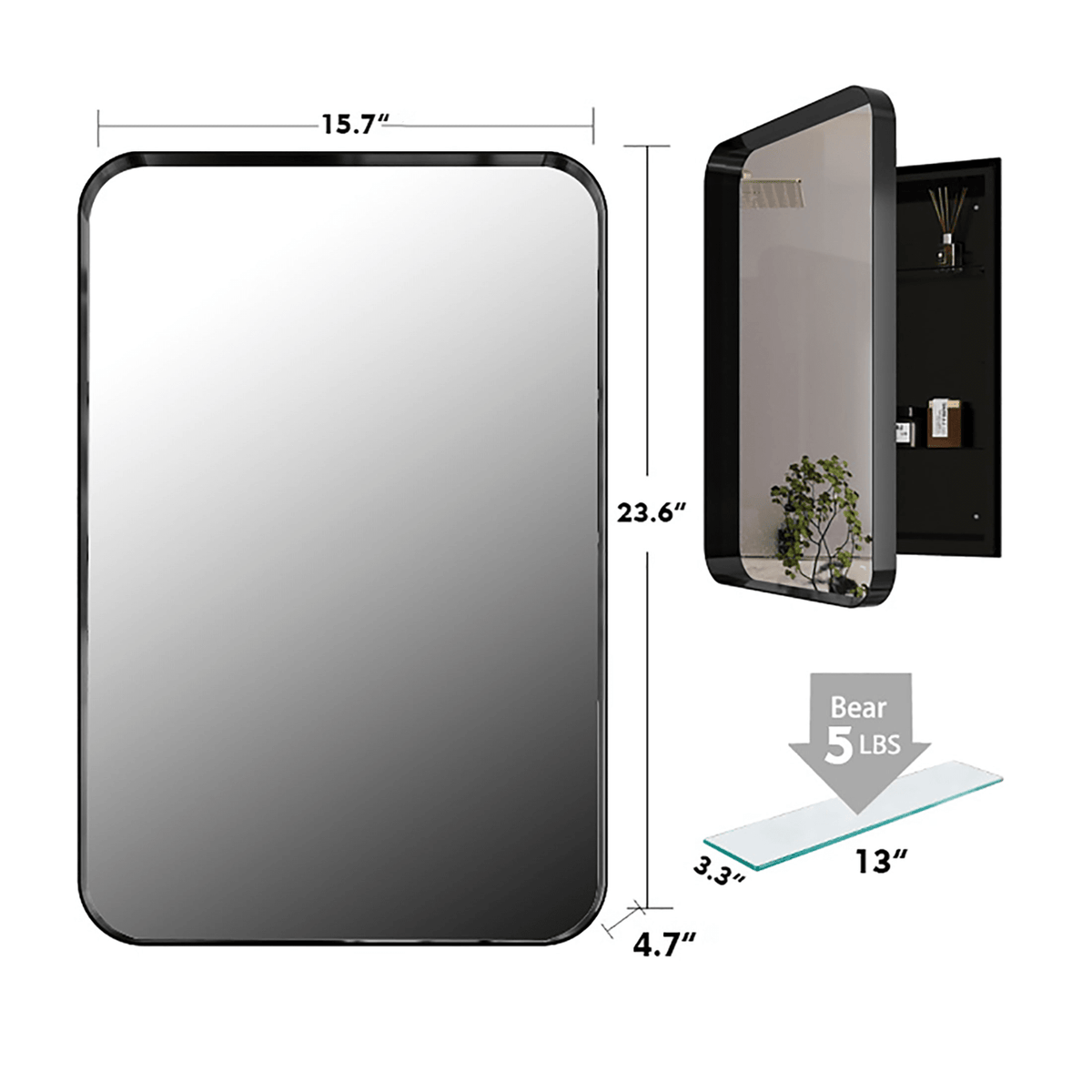 16x24 Inch Recessed Black Metal Framed Medicine Cabinet with Mirror and Adjustable Shelves Black Wall Mirror with Storage for Bathroom - Mervyns