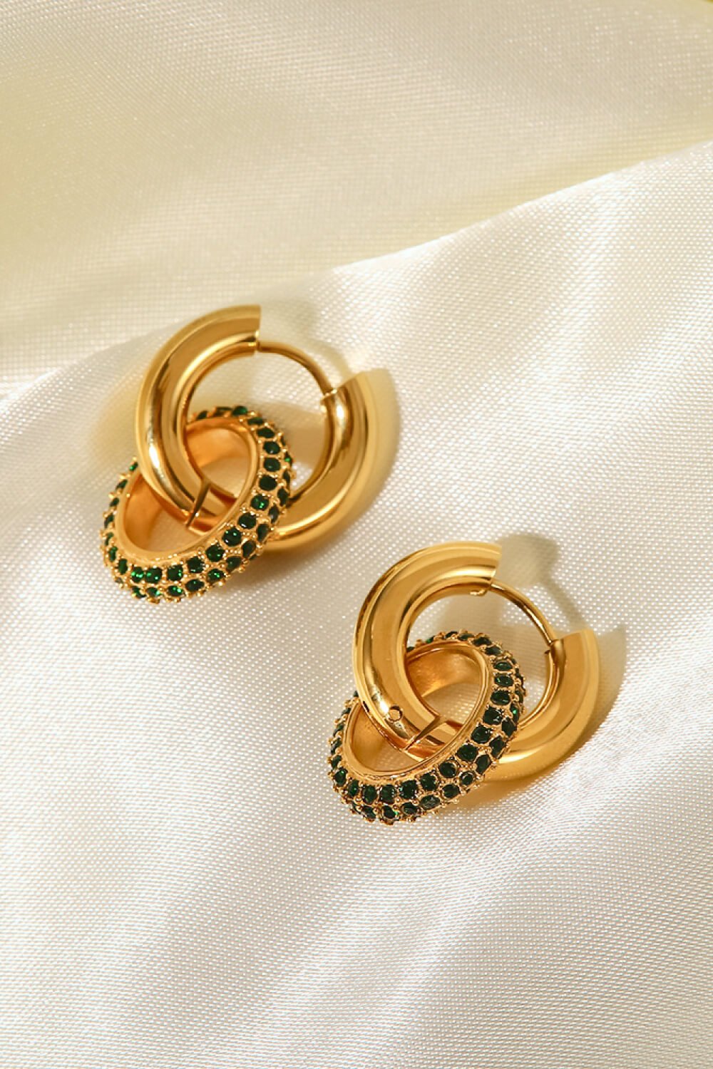 18K Gold - Plated Inlaid Zircon Double - Hoop Earrings - Mervyns