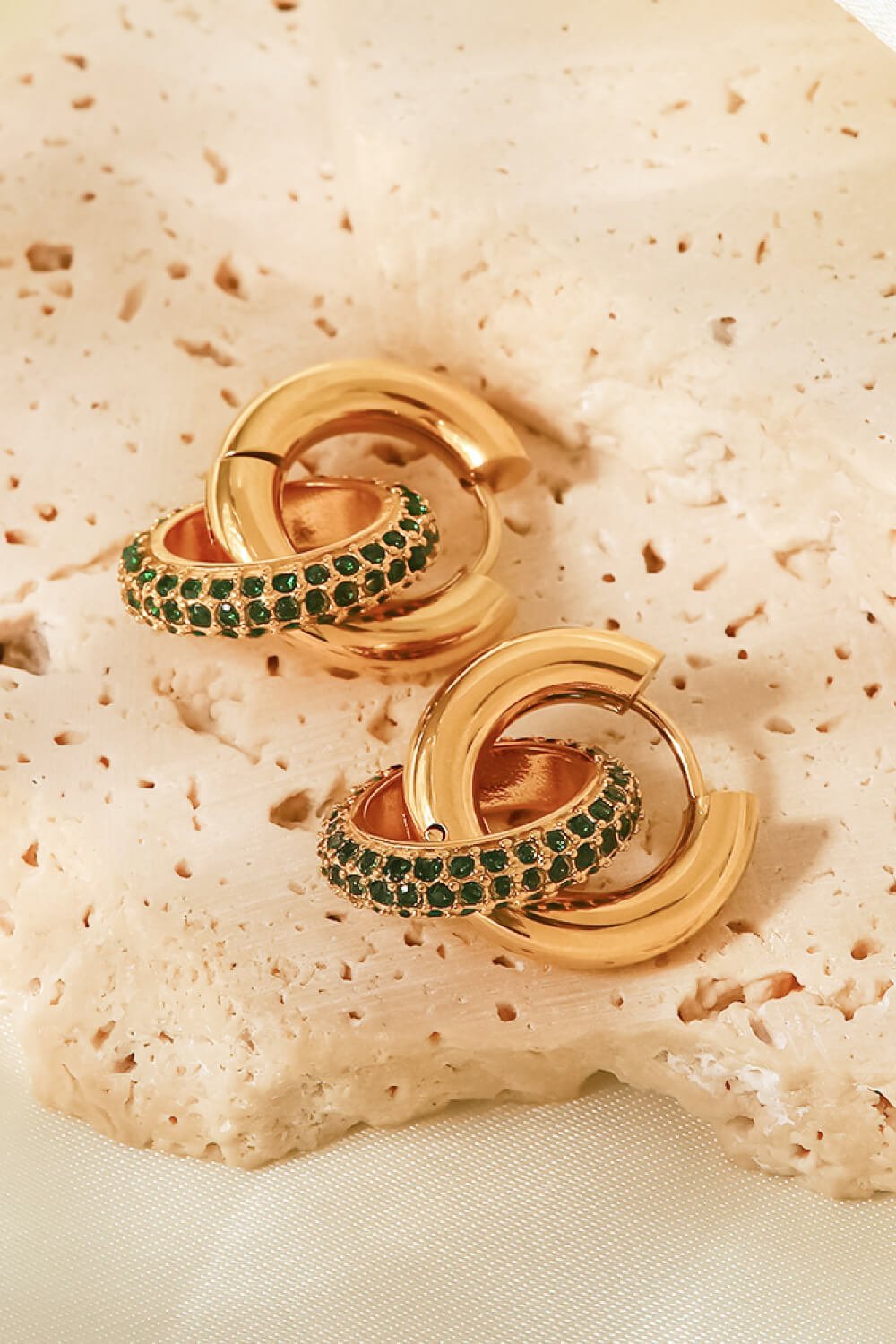 18K Gold - Plated Inlaid Zircon Double - Hoop Earrings - Mervyns