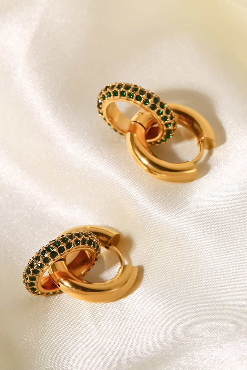 18K Gold - Plated Inlaid Zircon Double - Hoop Earrings - Mervyns