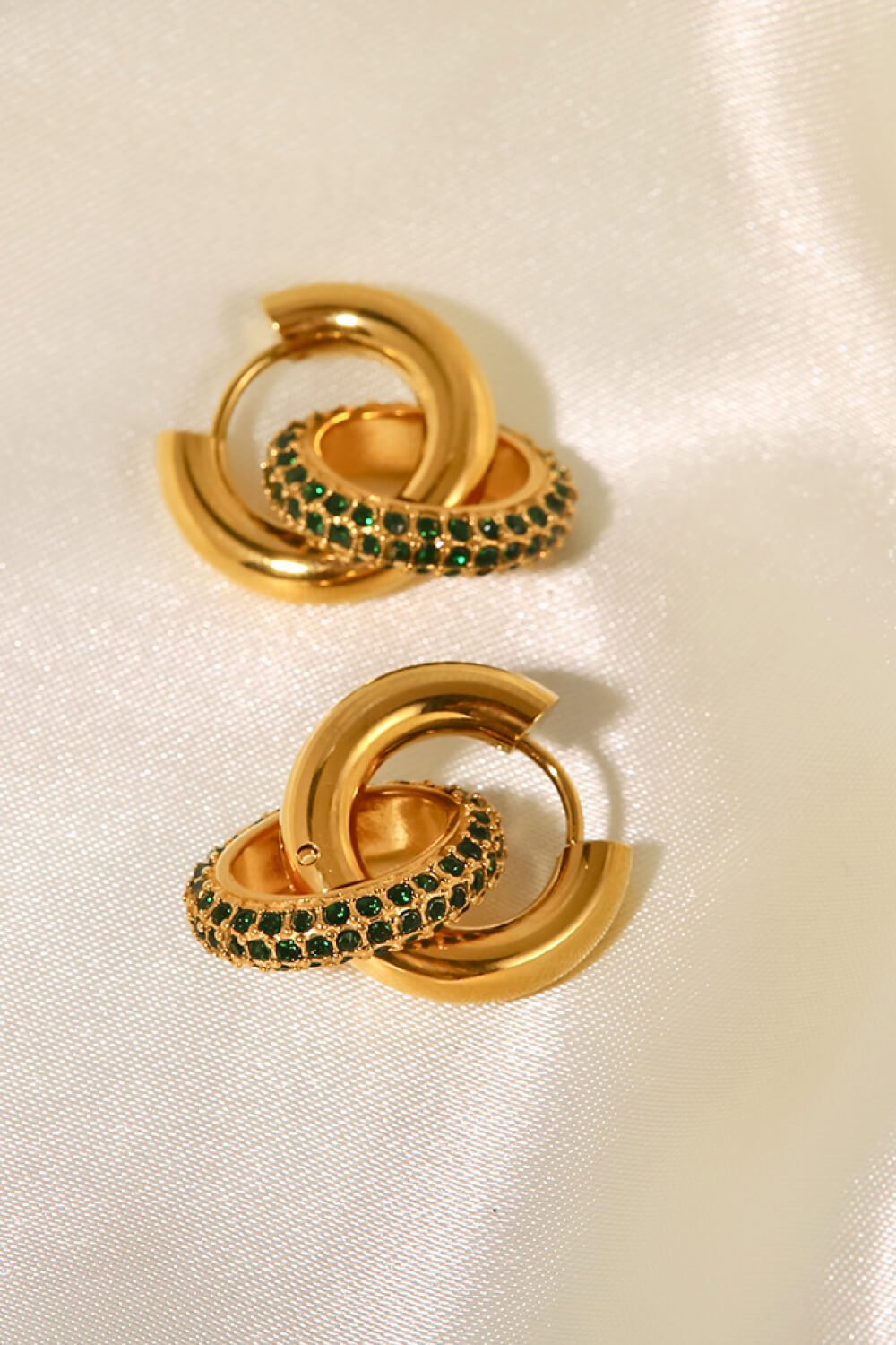 18K Gold - Plated Inlaid Zircon Double - Hoop Earrings - Mervyns