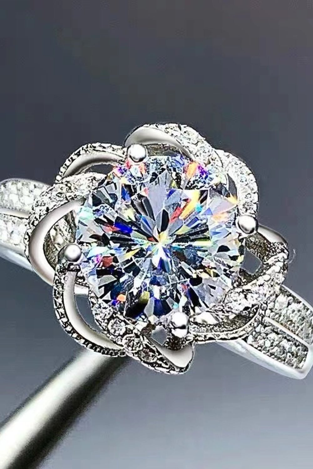 2 Carat Moissanite Floral Platinum - Plated Ring - Mervyns