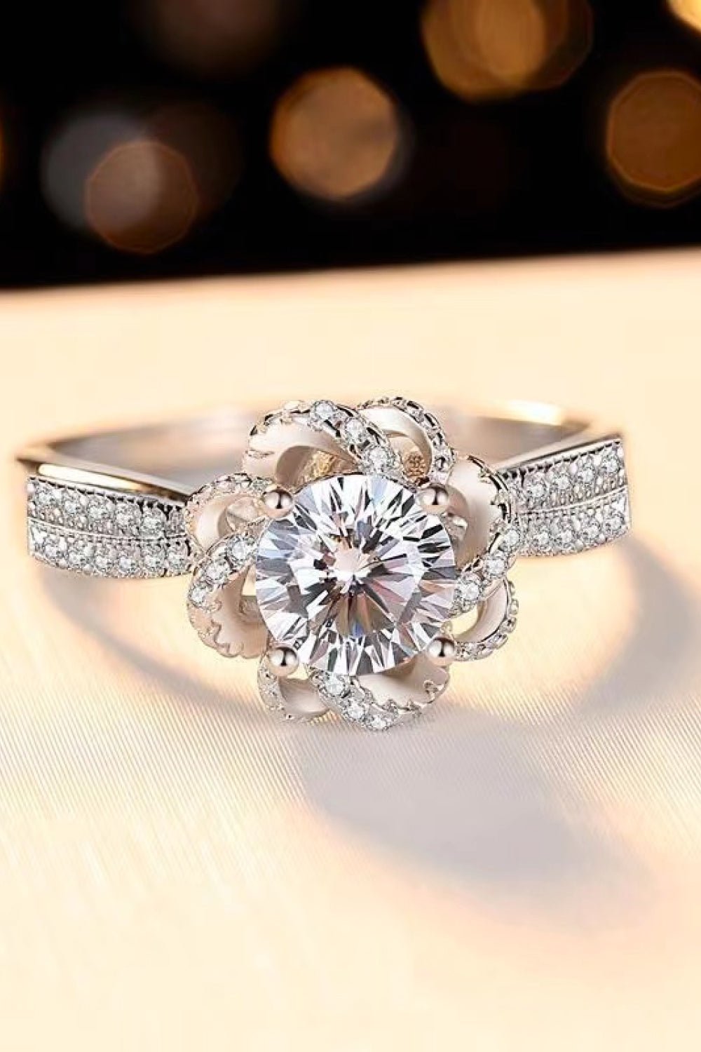 2 Carat Moissanite Floral Platinum - Plated Ring - Mervyns