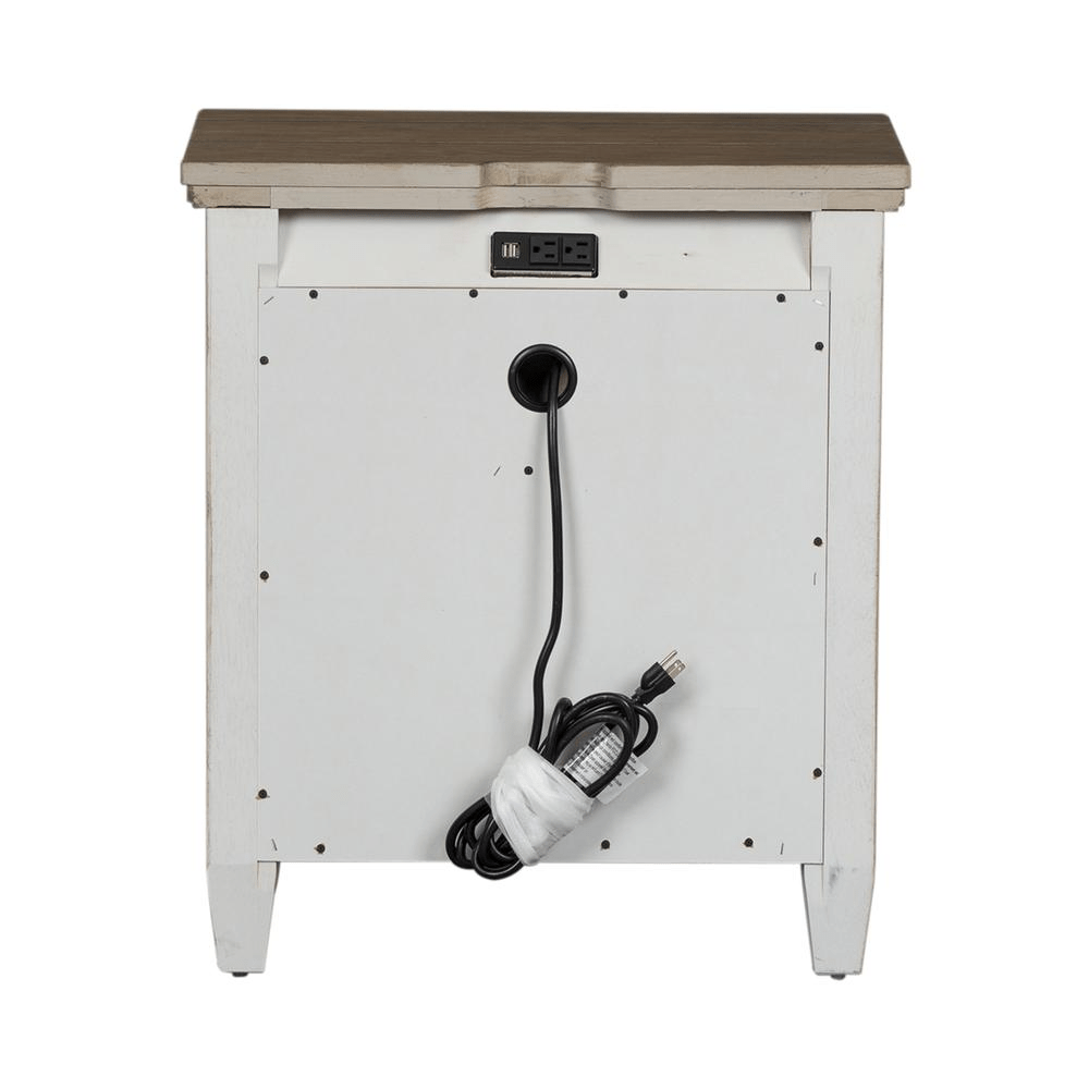 2 Drawer Night Stand w/ Charging Station, Antique White Finish w/ Tobacco Tops - Mervyns