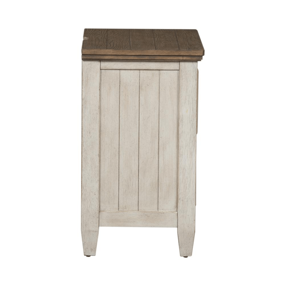 2 Drawer Night Stand w/ Charging Station, Antique White Finish w/ Tobacco Tops - Mervyns