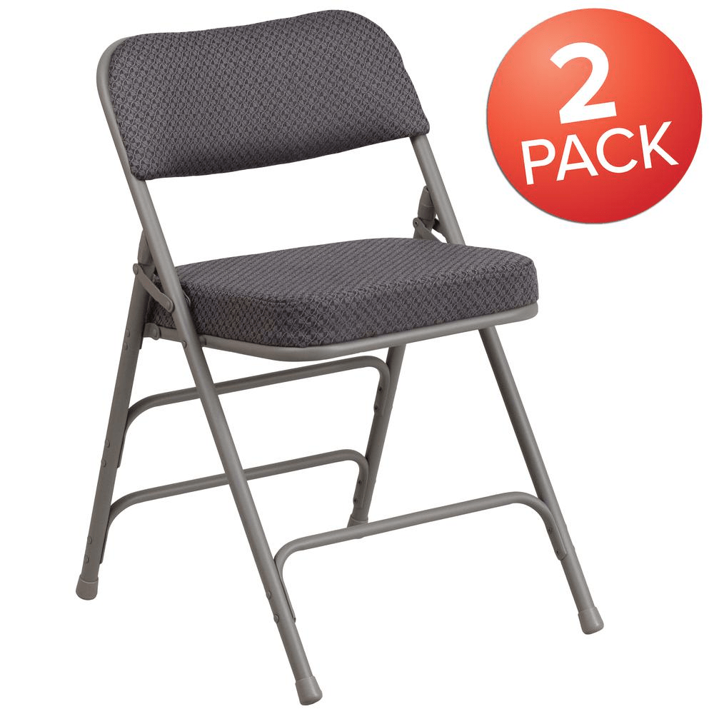 2 Pk. HERCULES Series Premium Curved Triple Braced & Double Hinged Gray Fabric Metal Folding Chair - Mervyns