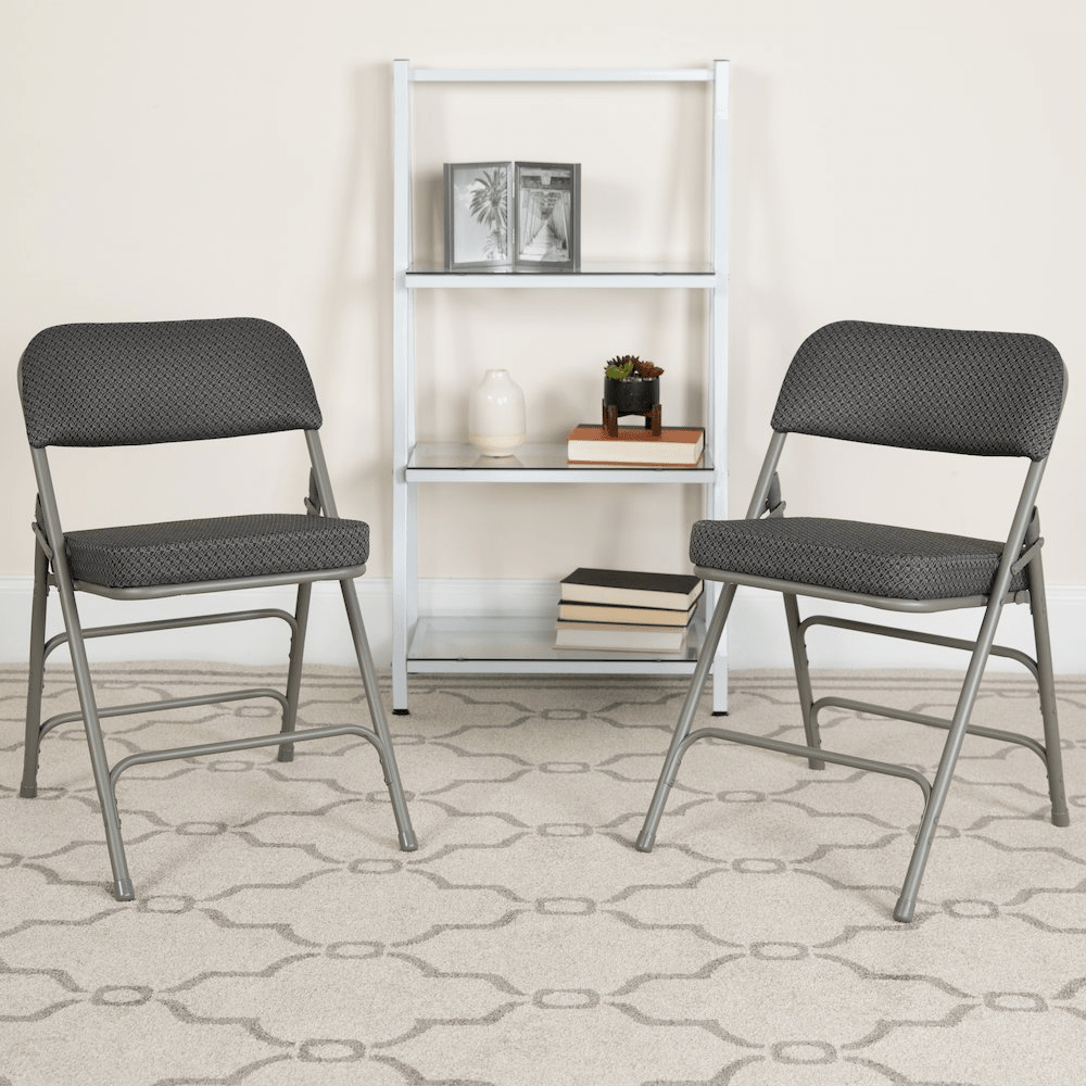 2 Pk. HERCULES Series Premium Curved Triple Braced & Double Hinged Gray Fabric Metal Folding Chair - Mervyns