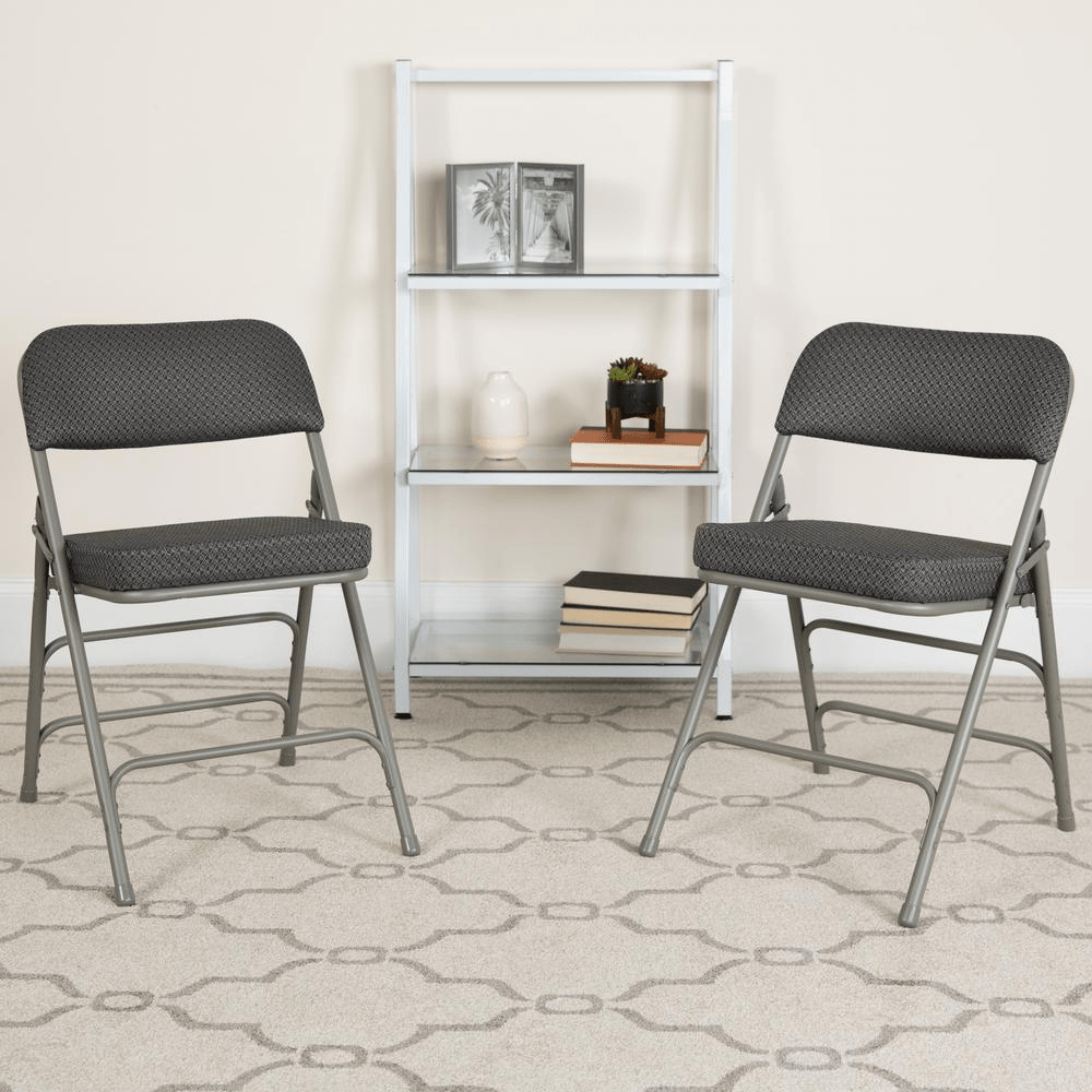 2 Pk. HERCULES Series Premium Curved Triple Braced & Double Hinged Gray Fabric Metal Folding Chair - Mervyns