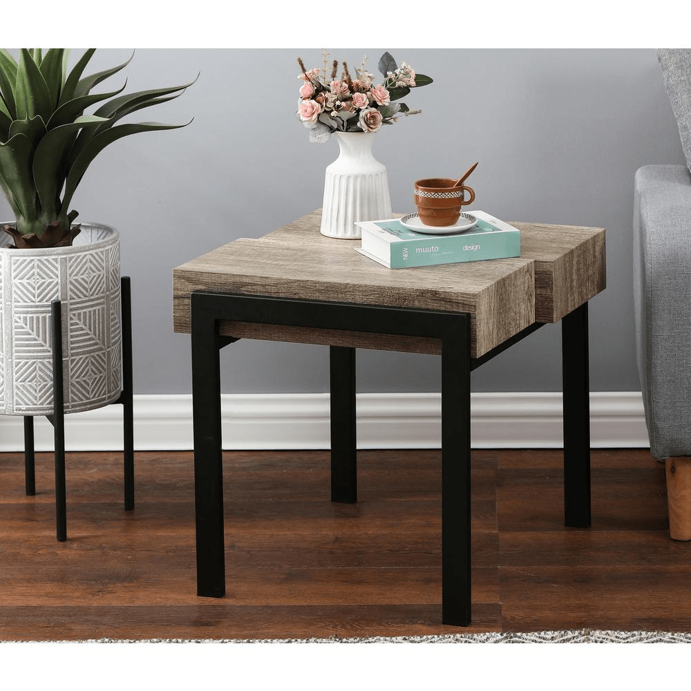 20" H Engineered Wood and Metal Side Table, Rustic Oak - Mervyns