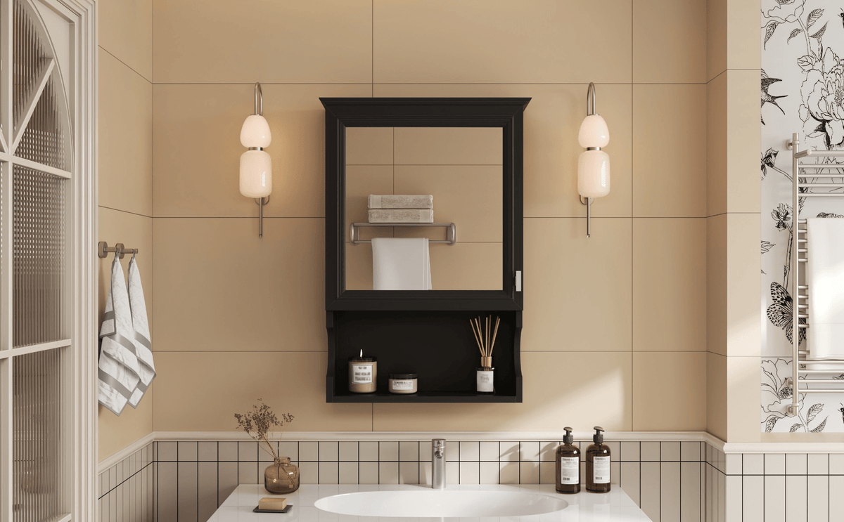20'' Wall Mounted Bathroom Storage Cabinet with Mirror, Wall Mounted Home Storage with Door, Mirrored Wall Medicine Cabinet - Mervyns