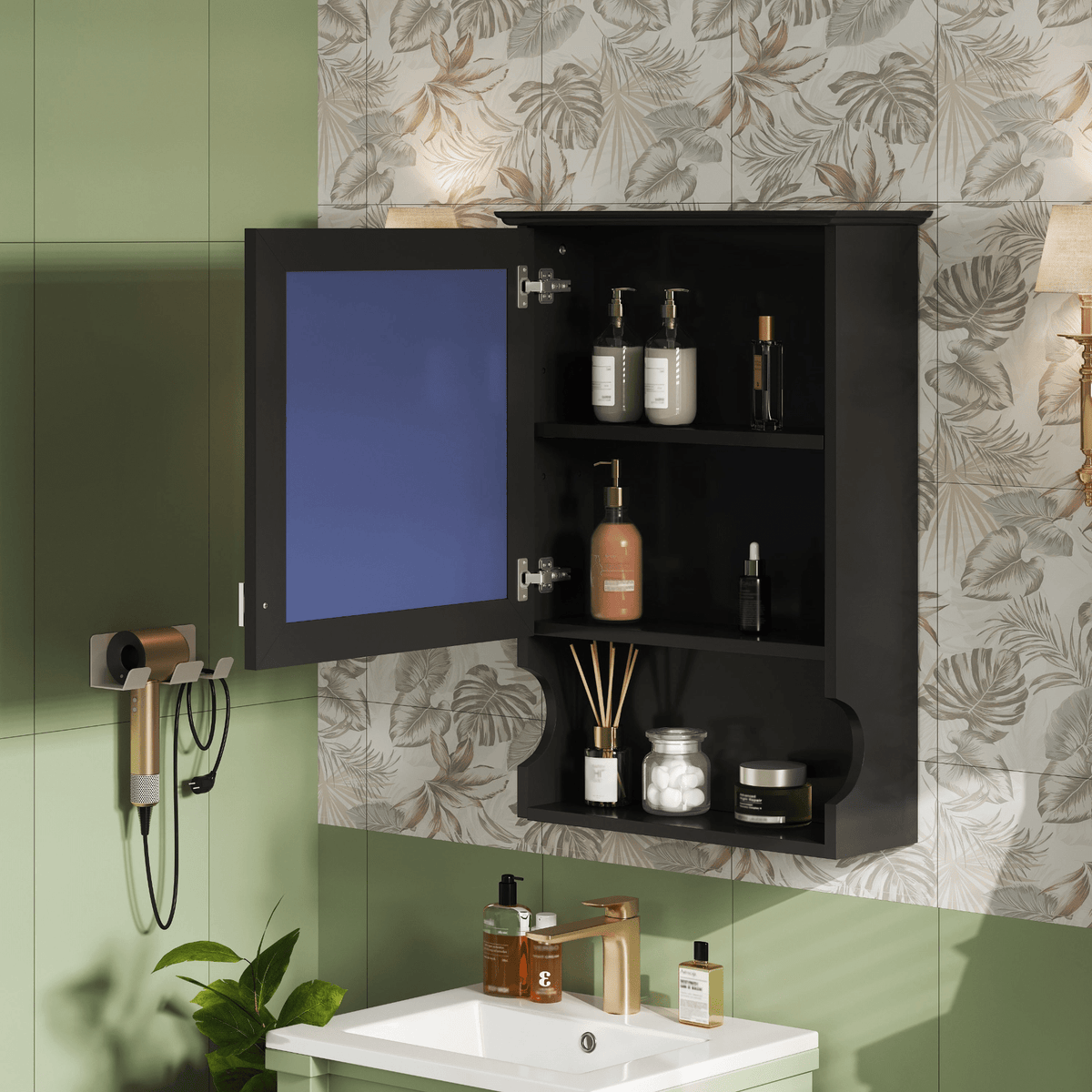 20'' Wall Mounted Bathroom Storage Cabinet with Mirror, Wall Mounted Home Storage with Door, Mirrored Wall Medicine Cabinet - Mervyns