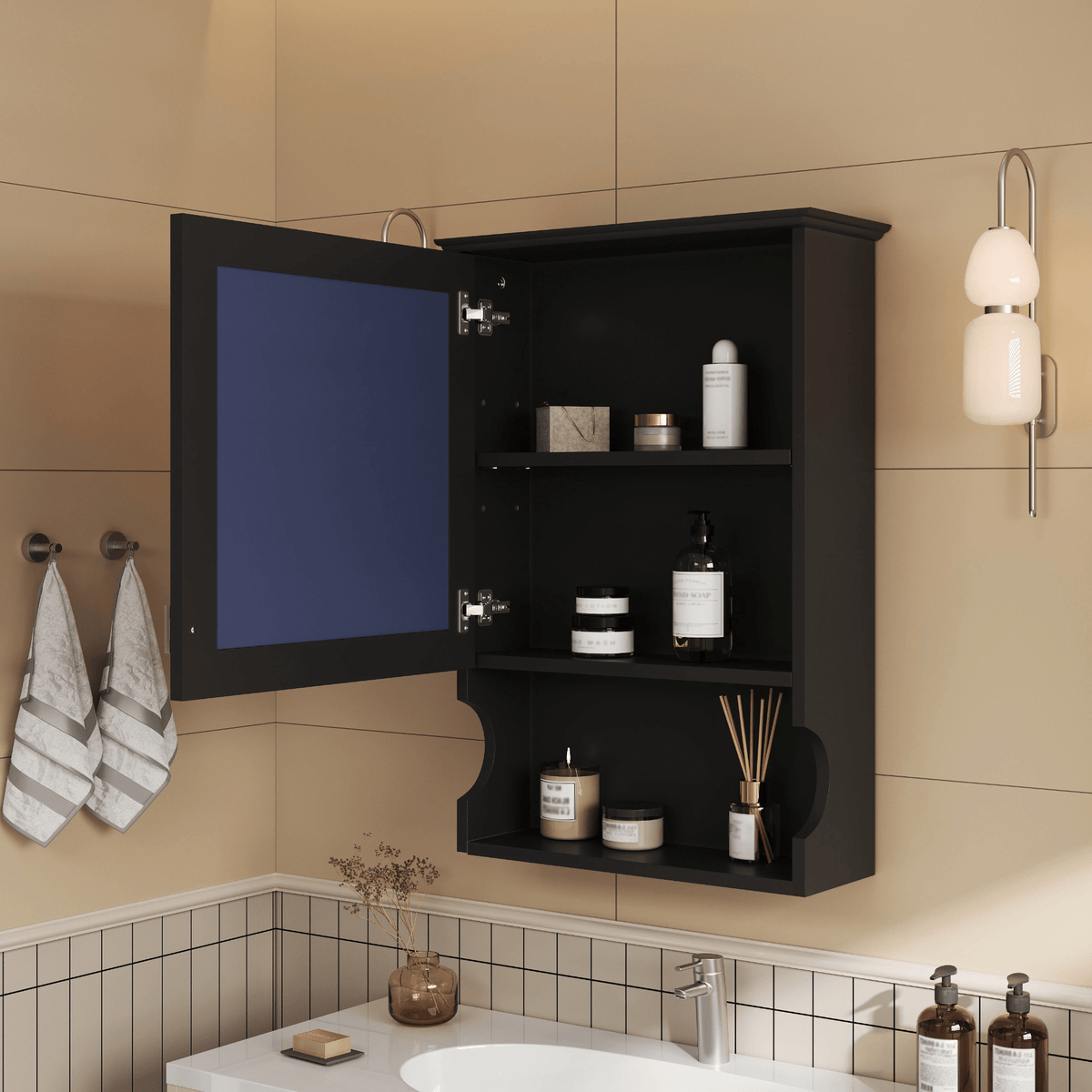 20'' Wall Mounted Bathroom Storage Cabinet with Mirror, Wall Mounted Home Storage with Door, Mirrored Wall Medicine Cabinet - Mervyns