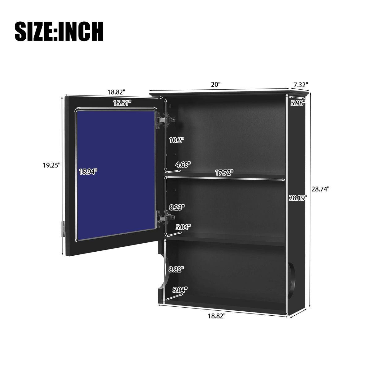 20'' Wall Mounted Bathroom Storage Cabinet with Mirror, Wall Mounted Home Storage with Door, Mirrored Wall Medicine Cabinet - Mervyns