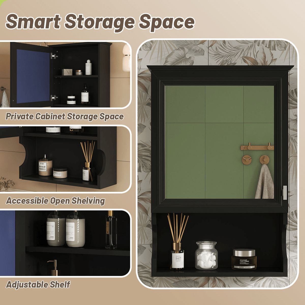 20'' Wall Mounted Bathroom Storage Cabinet with Mirror, Wall Mounted Home Storage with Door, Mirrored Wall Medicine Cabinet - Mervyns