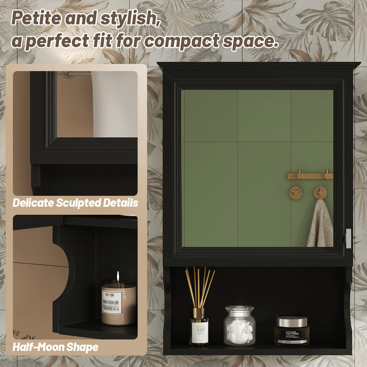 20'' Wall Mounted Bathroom Storage Cabinet with Mirror, Wall Mounted Home Storage with Door, Mirrored Wall Medicine Cabinet - Mervyns