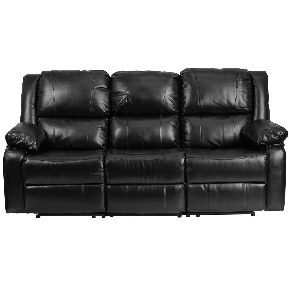 Harmony Series Black LeatherSoft Sofa with Two Built-In Recliners