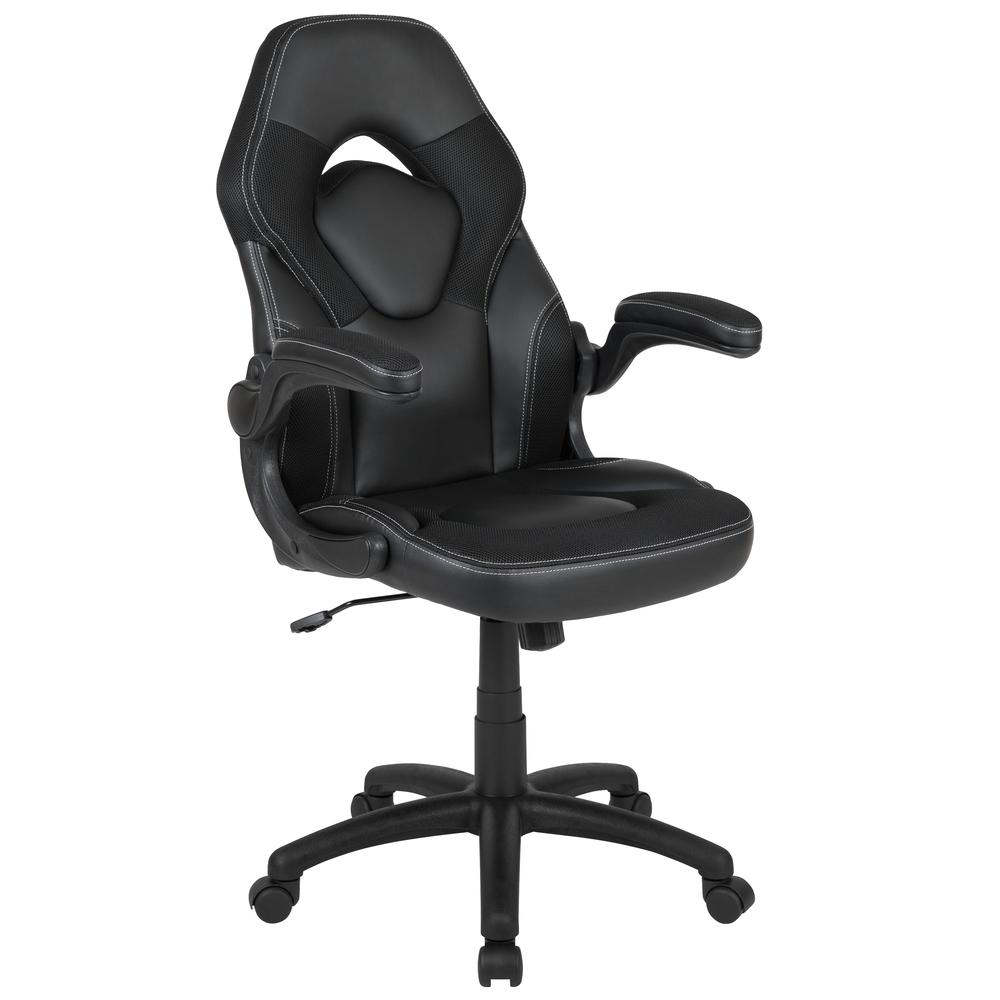 X10 Gaming Chair Racing Office Ergonomic Computer PC Adjustable Swivel Chair with Flip-up Arms, Black LeatherSoft