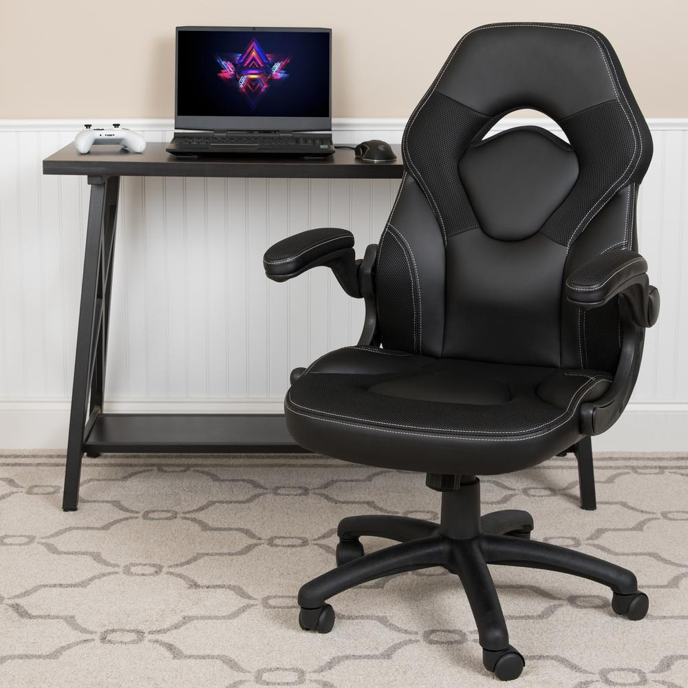 X10 Gaming Chair Racing Office Ergonomic Computer PC Adjustable Swivel Chair with Flip-up Arms, Black LeatherSoft