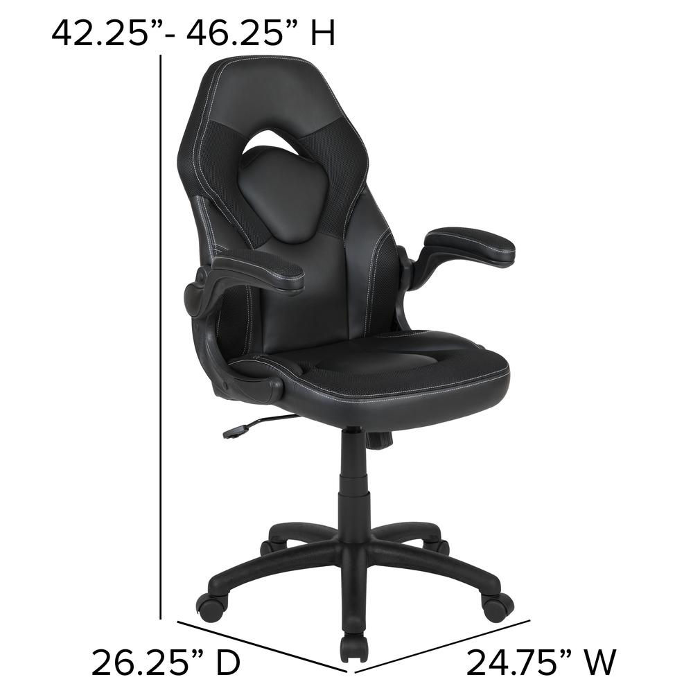 X10 Gaming Chair Racing Office Ergonomic Computer PC Adjustable Swivel Chair with Flip-up Arms, Black LeatherSoft