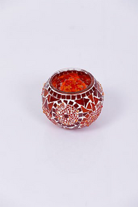 Thumbnail for Red Large Circle Mosaic Glass Candle Holder - Luxury Turkish Handmade Moroccan Mid Century Candle Holder