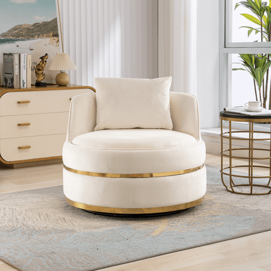 360 Degree Swivel Accent Chair Velvet Modern Upholstered Barrel Chair Over-Sized Soft Chair with Seat Cushion for Living Room, Bedroom, Office, Apartment (Old SKU:WF306867AAA), Beige - Mervyns