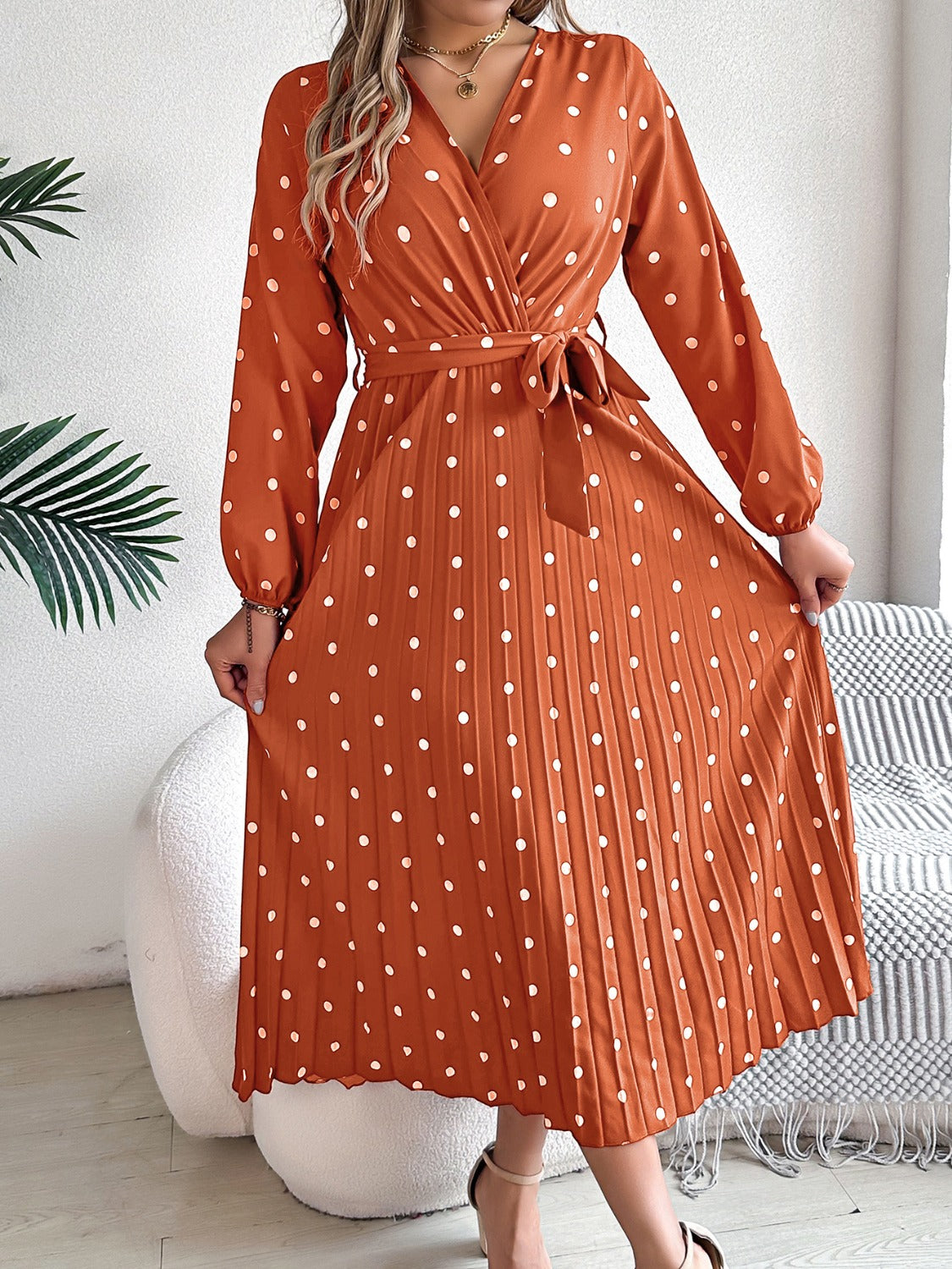 Tied Polka Dot Long Sleeve Midi Dress - Mervyns Tied Polka Dot Long Sleeve Midi Dress - Mervyns