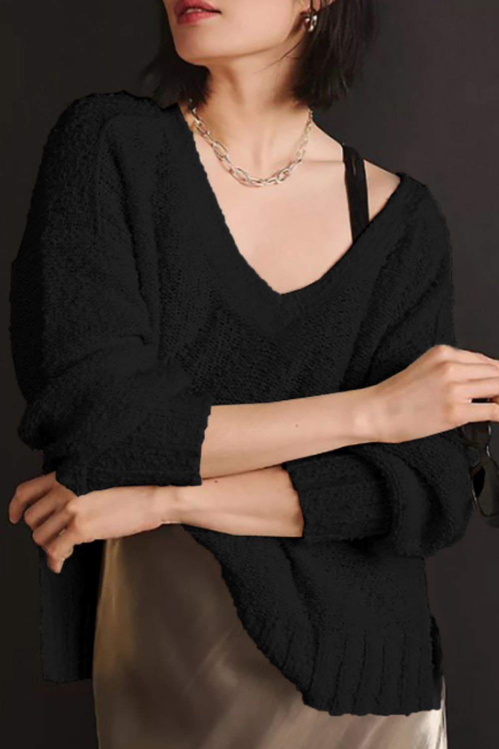 V-Neck Dropped Shoulder Sweater