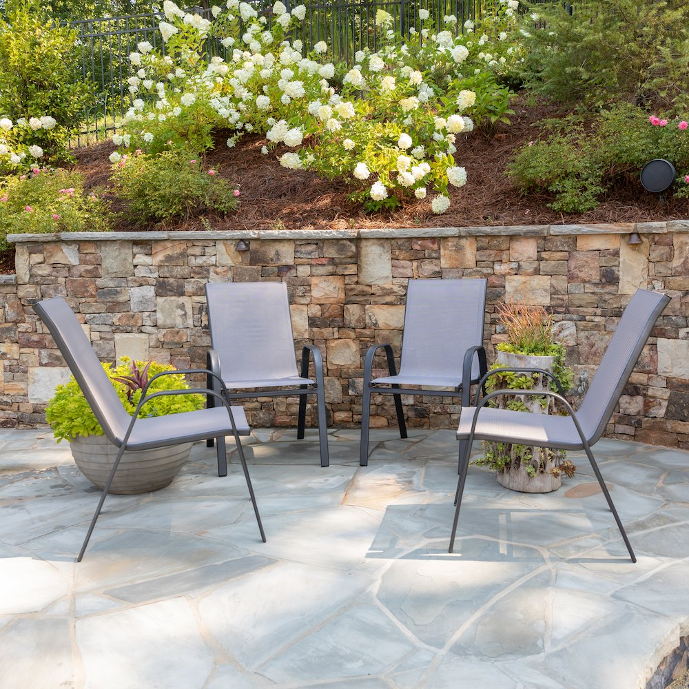 4 Pack Gray Outdoor Stack Chair with Flex Comfort Material and Metal Frame - Mervyns