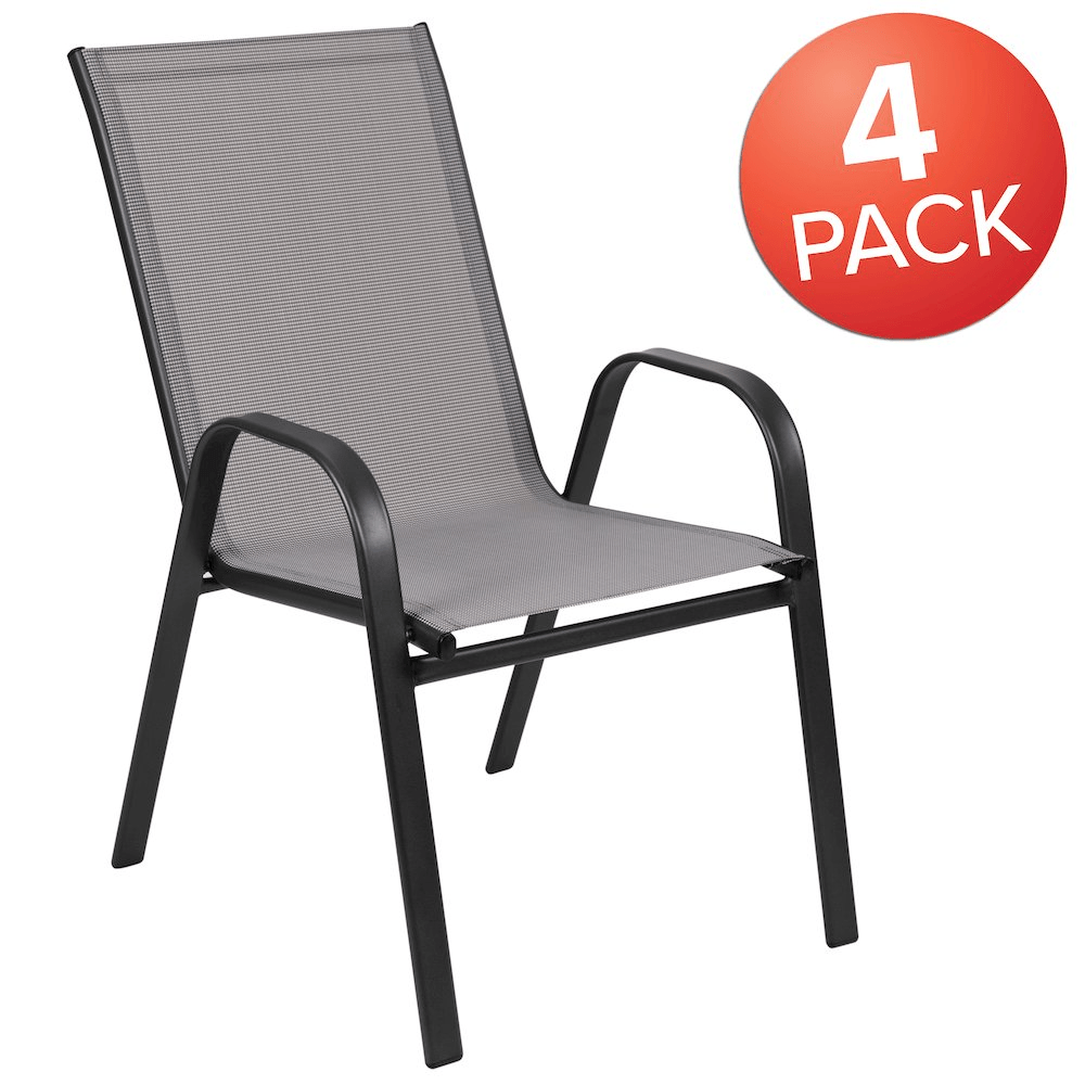 4 Pack Gray Outdoor Stack Chair with Flex Comfort Material and Metal Frame - Mervyns