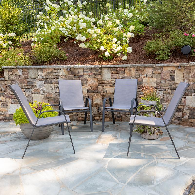 4 Pack Gray Outdoor Stack Chair with Flex Comfort Material and Metal Frame - Mervyns
