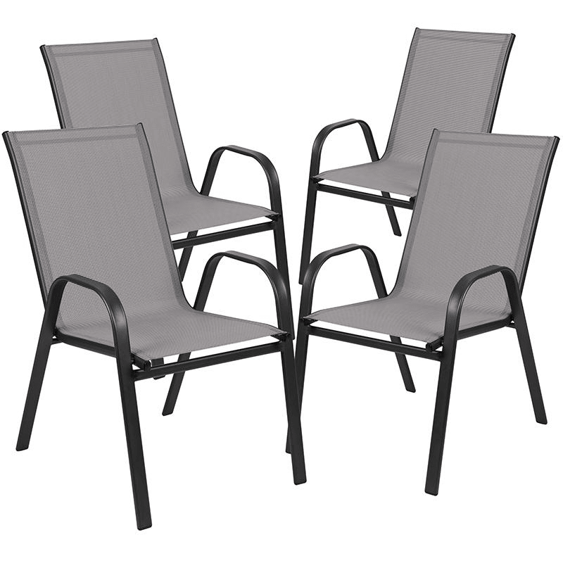 4 Pack Gray Outdoor Stack Chair with Flex Comfort Material and Metal Frame - Mervyns