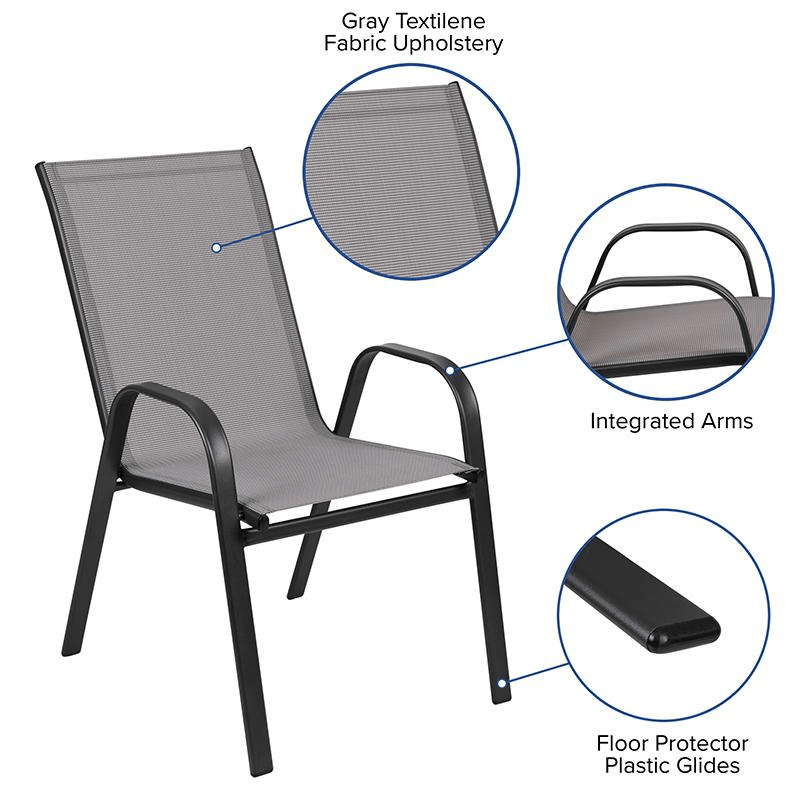 4 Pack Gray Outdoor Stack Chair with Flex Comfort Material and Metal Frame - Mervyns