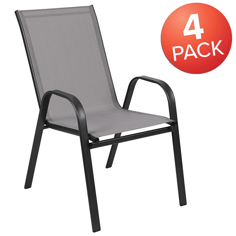 4 Pack Gray Outdoor Stack Chair with Flex Comfort Material and Metal Frame - Mervyns