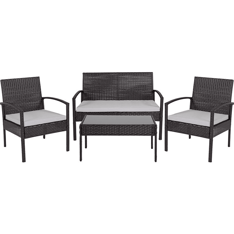 4 Piece Black Patio Set with Steel Frame and Gray Cushions - Mervyns