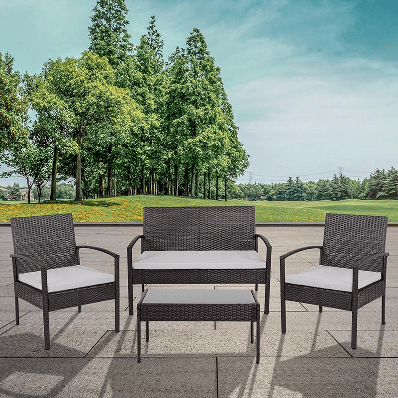 4 Piece Black Patio Set with Steel Frame and Gray Cushions - Mervyns