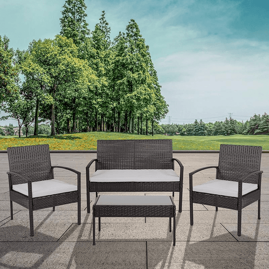 4 Piece Black Patio Set with Steel Frame and Gray Cushions - Mervyns