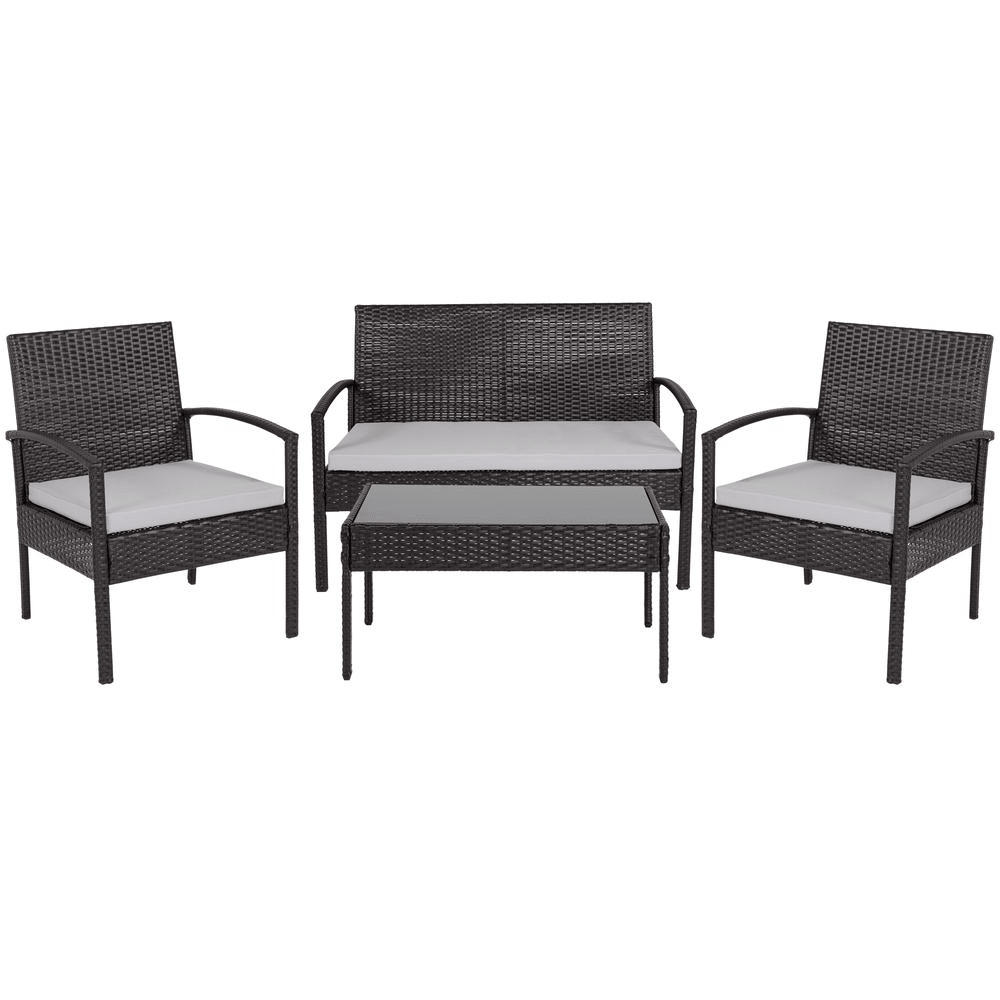 4 Piece Black Patio Set with Steel Frame and Gray Cushions - Mervyns