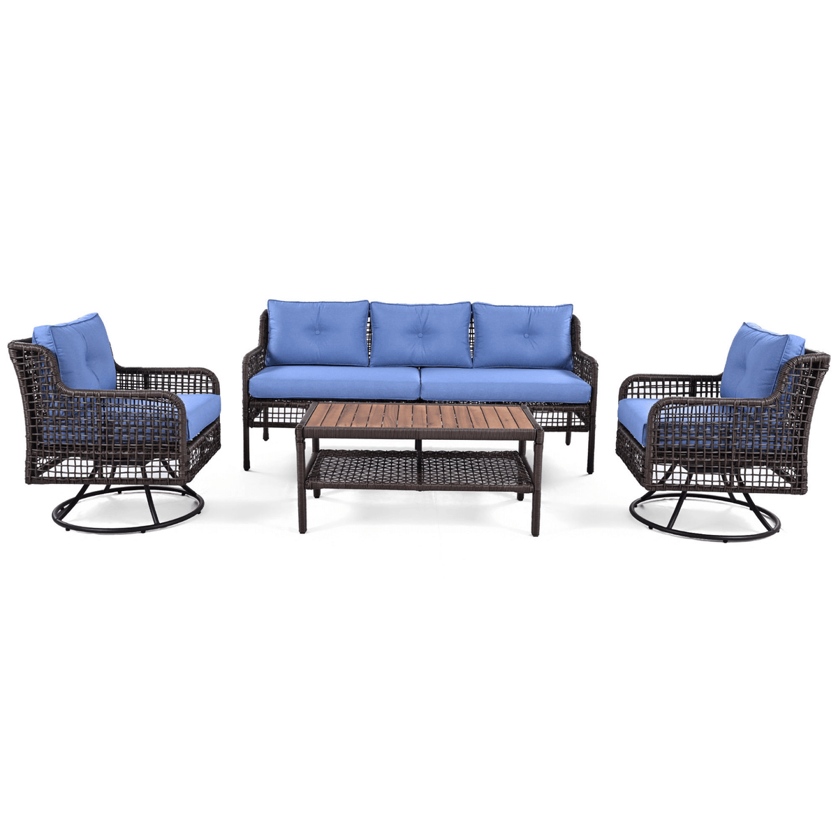 4 Pieces Patio Furniture Set with Swivel Chairs, Outdoor Wicker Sofas for 5-person, Sectional Rattan Outdoor Conversation Set for Poolside Backyard Deck, Blue - Mervyns