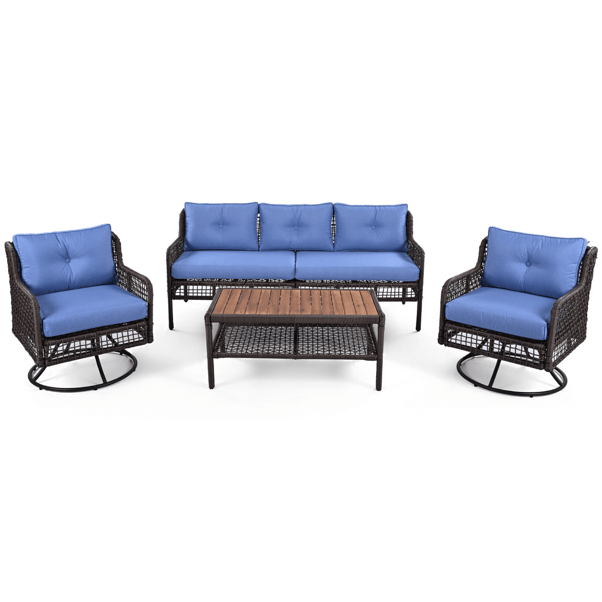 4 Pieces Patio Furniture Set with Swivel Chairs, Outdoor Wicker Sofas for 5-person, Sectional Rattan Outdoor Conversation Set for Poolside Backyard Deck, Blue - Mervyns
