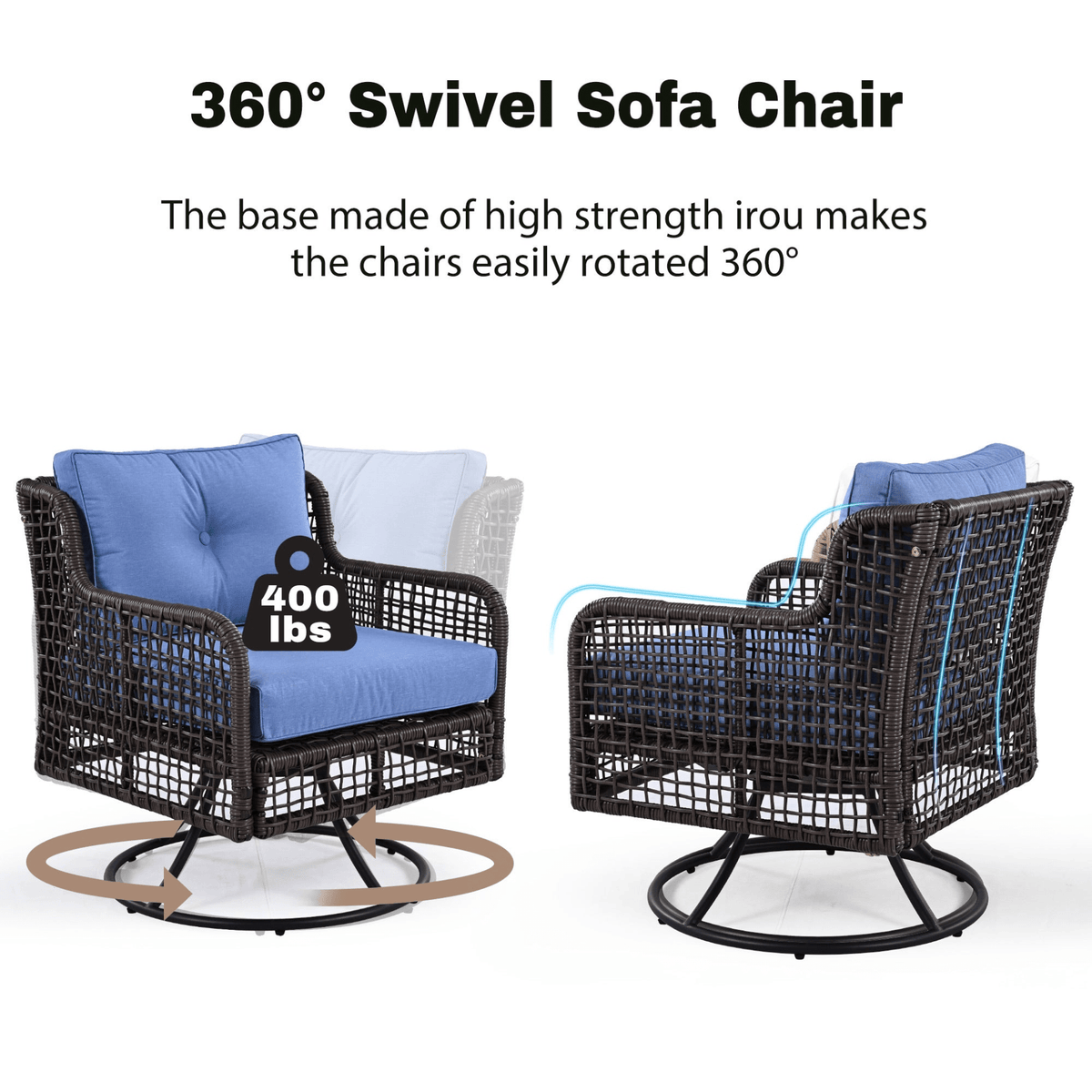 4 Pieces Patio Furniture Set with Swivel Chairs, Outdoor Wicker Sofas for 5-person, Sectional Rattan Outdoor Conversation Set for Poolside Backyard Deck, Blue - Mervyns