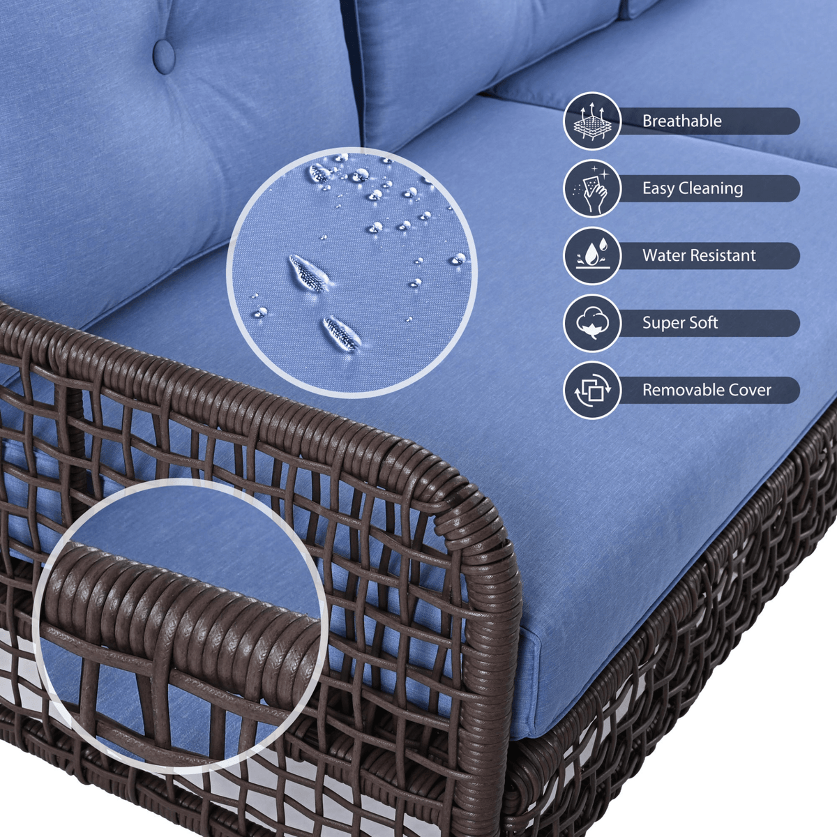 4 Pieces Patio Furniture Set with Swivel Chairs, Outdoor Wicker Sofas for 5-person, Sectional Rattan Outdoor Conversation Set for Poolside Backyard Deck, Blue - Mervyns
