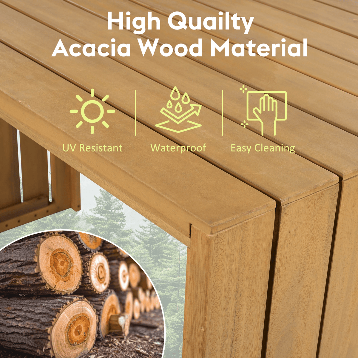 5 Piece Outdoor Bar Set, Patio Acacia Wood Bar Height Table & Four Stools with Cushions, Wood Dining Bar Set for Backyard, Poolside, Balcony, Beige - Mervyns