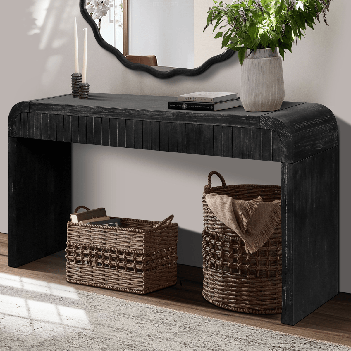 59'' Vintage Crafted Entryway Table,Two Hidden Handle Drawers,Farmhouse Console Table ,Easy Assembly, for Entrance & Dinning Room & Living Room & Hallway (Antique Black) - Mervyns