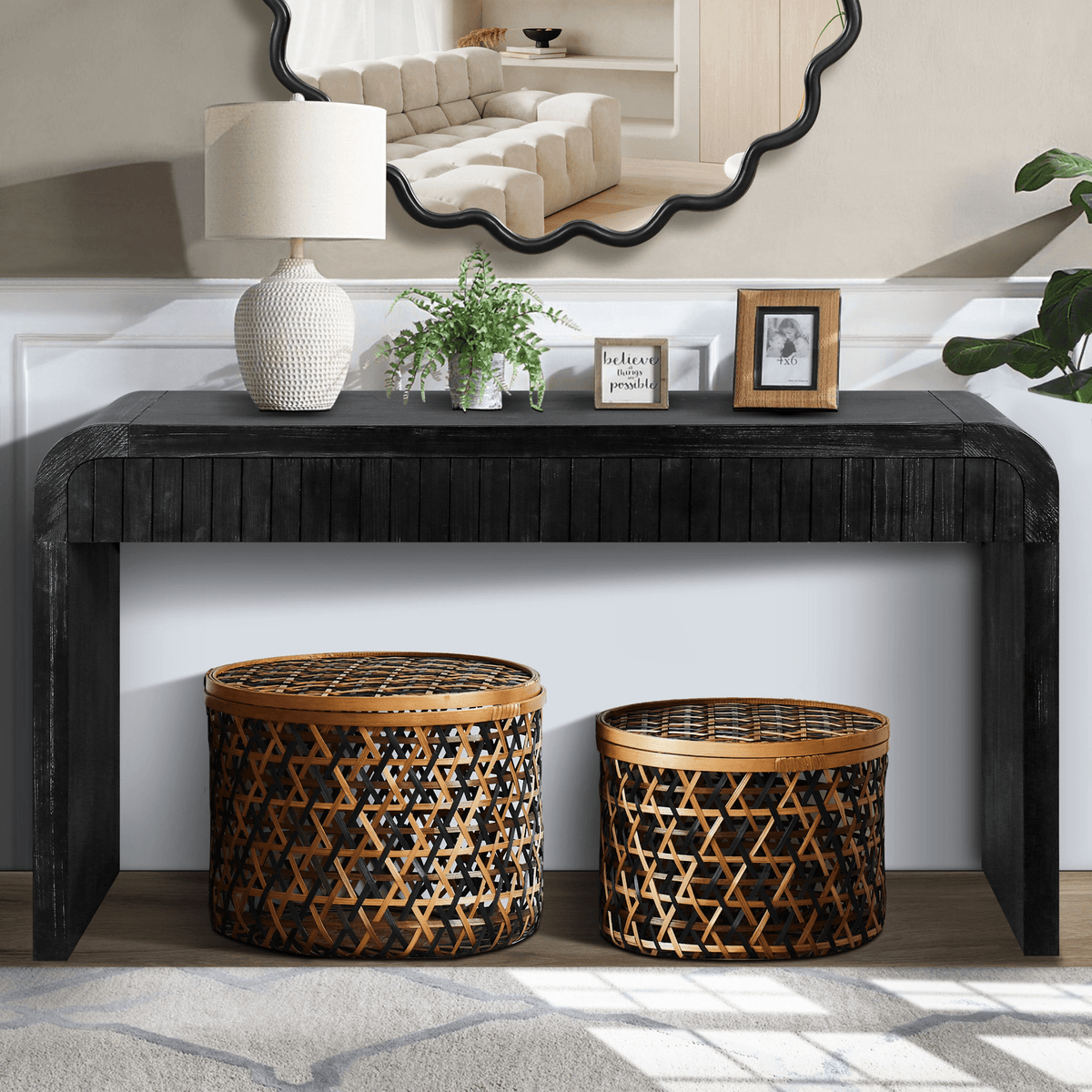 59'' Vintage Crafted Entryway Table,Two Hidden Handle Drawers,Farmhouse Console Table ,Easy Assembly, for Entrance & Dinning Room & Living Room & Hallway (Antique Black) - Mervyns
