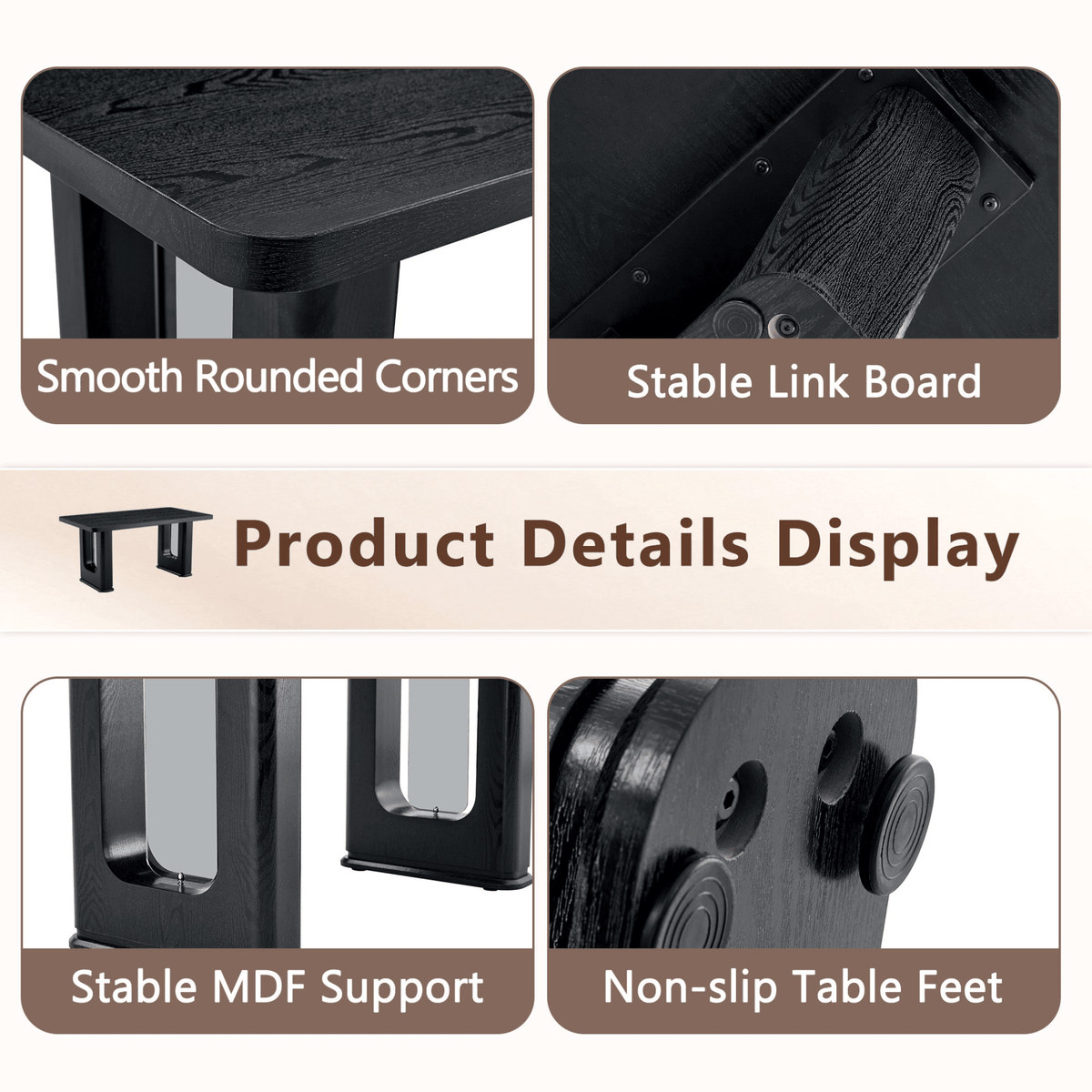 64.5 x 35.4 Inch Stylish Black Wood Color Textured Dining Table,Perfectly Blending Simplicity And Transparency. Made of MDF Material With Black Wood Grain Stickers,It Exudes A Strong Sense Of Fashion. - Mervyns